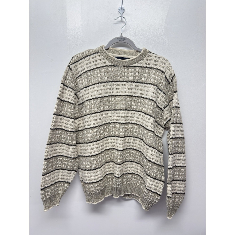 Vintage Bill Blass Sweater Mens Large Brown Ivory Geometric Pullover‎ Knit #45